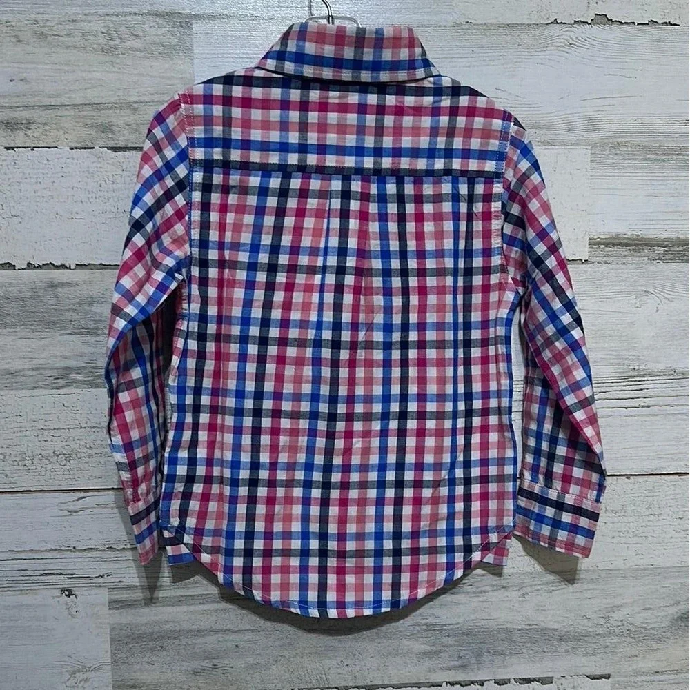 Southbound Button Down Shirt Boys 3T Pink Blue Plaid Long Sleeve NWT